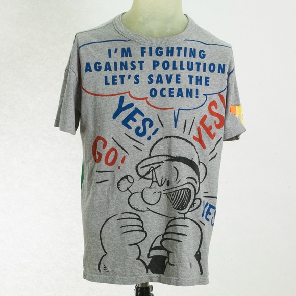 BENETTON Mens Popeye Graphic T-Shirt Top Medium Grey Cotton - Picture 1 of 4